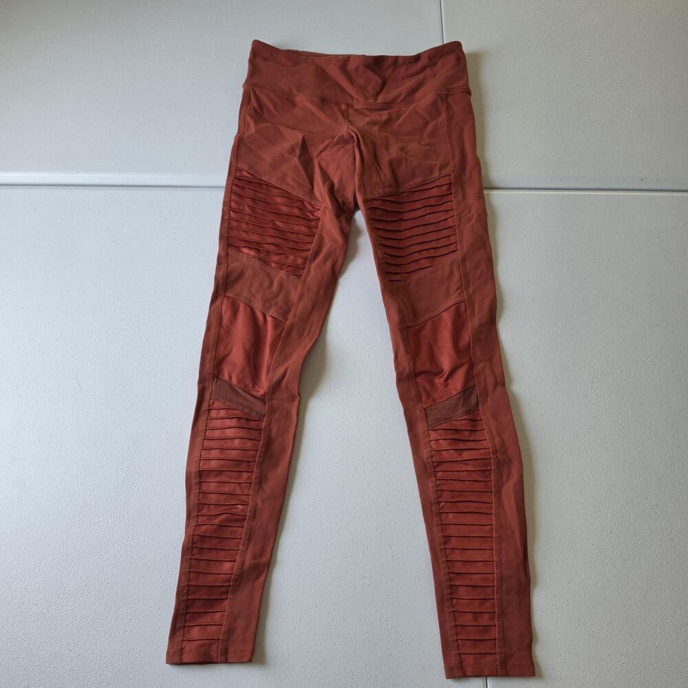 Alo Yoga Moto Leggings Womens Small Orange Rust Ankle Yoga Pants Athletic